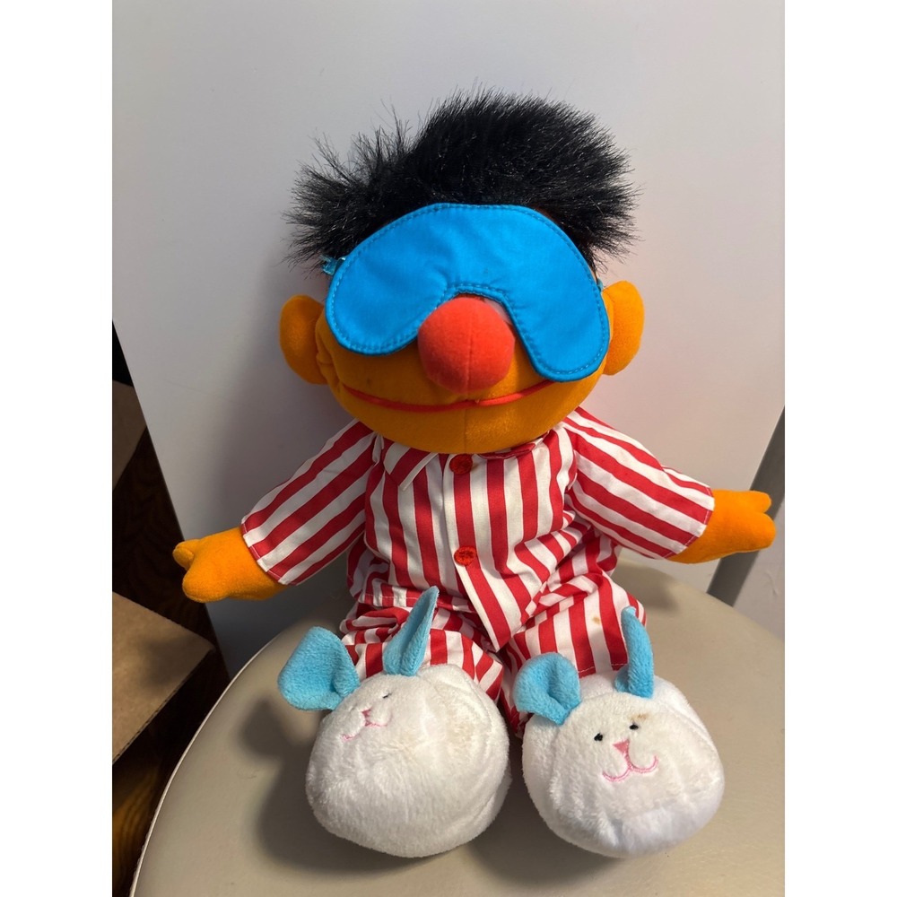 Tyco Sesame Street Sing and Snore Ernie Plush 1996 Pajamas  Bunny‎ Slippers